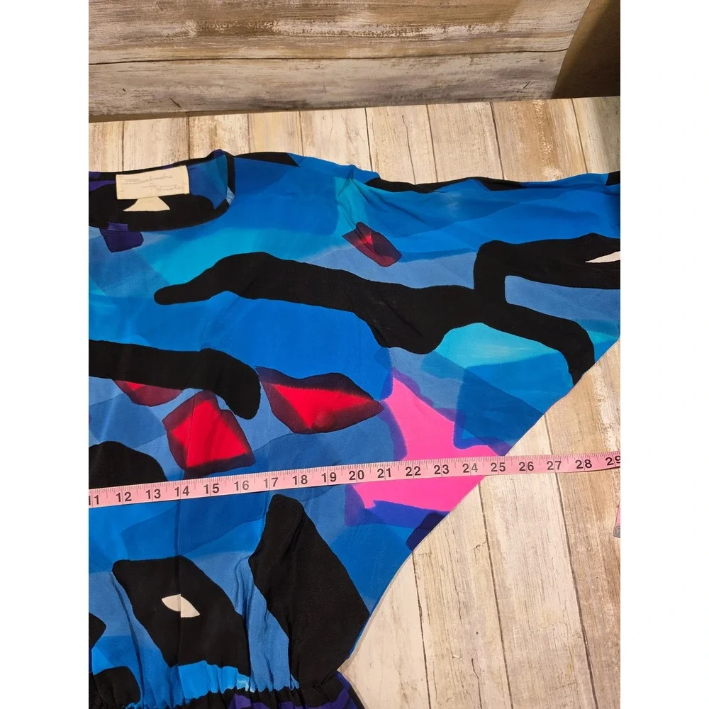 Vtg 80s Babacho for Nicole Hand Painted Silk Dress & Matching Scarf Set Art